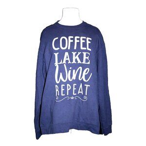 Coffee Lake Wine Repeat Sweatshirt Crewneck Navy Blue Women's XL X-Large